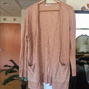 Madewell Pink Striped Ribbed Long Cardigan